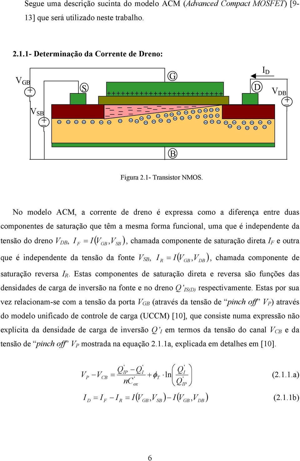 de aturação dreta IF e outra F ( GB SB que é ndependente da tenão da onte V SB, ( VGB VDB I I, ), chamada componente de aturação revera IR.