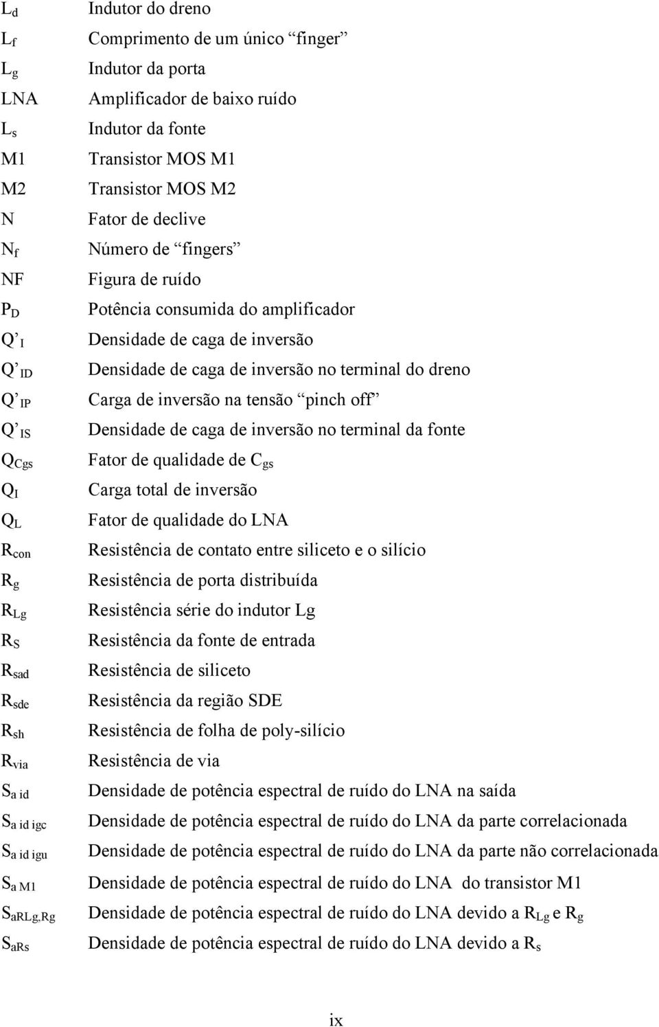 Q C Q I Q L R con R R L R S R ad R de R h R va S a d S a d c S a d u S a M S arl,r S ar Fator de qualdade de C Cara total de nverão Fator de qualdade do LNA Retênca de contato entre lceto e o líco