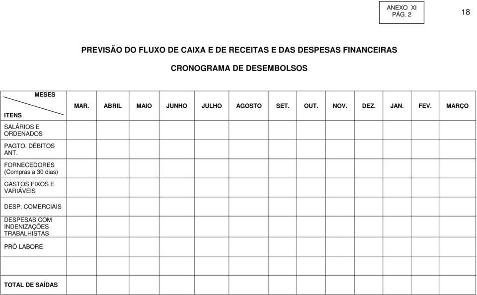 DESEMBOLSOS MESES ITENS SALÁRIOS E ORDENADOS MAR. ABRIL MAIO JUNHO JULHO AGOSTO SET. OUT. NOV.