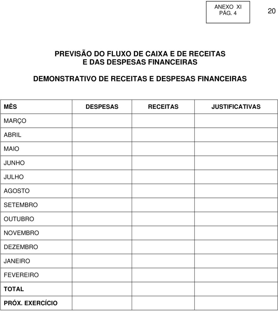 FINANCEIRAS DEMONSTRATIVO DE RECEITAS E DESPESAS FINANCEIRAS MÊS