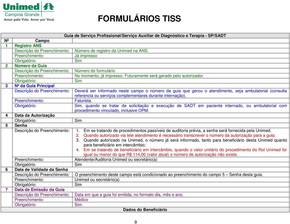Futuramente será gerado pelo autorizador 3 Nº da Guia Principal Descrição do Deverá ser informado neste campo o número da guia que gerou o atendimento, seja ambulatorial (consulta referencia ou