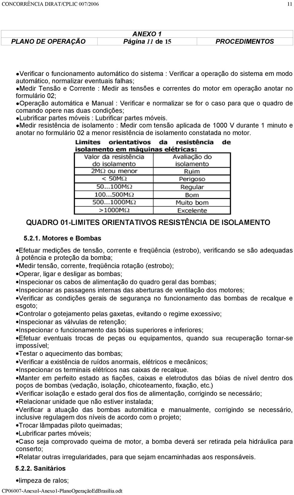 quadro de comando opere nas duas condições; Lubrificar partes móveis : Lubrificar partes móveis.