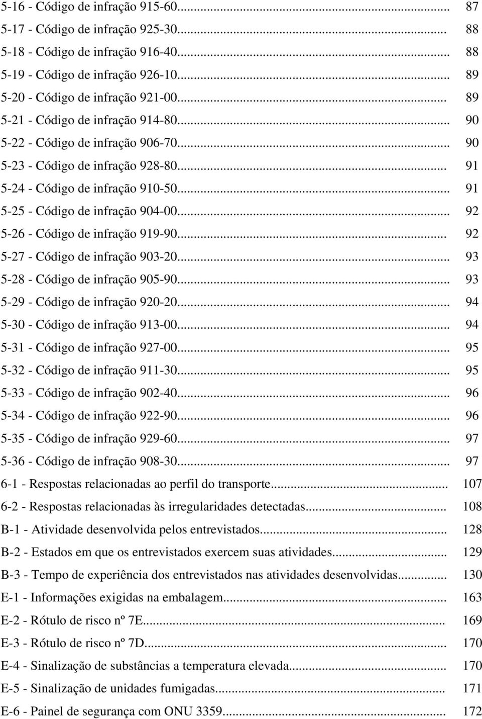 .. 92 5-26 - Código de infração 919-90... 92 5-27 - Código de infração 903-20... 93 5-28 - Código de infração 905-90... 93 5-29 - Código de infração 920-20... 94 5-30 - Código de infração 913-00.