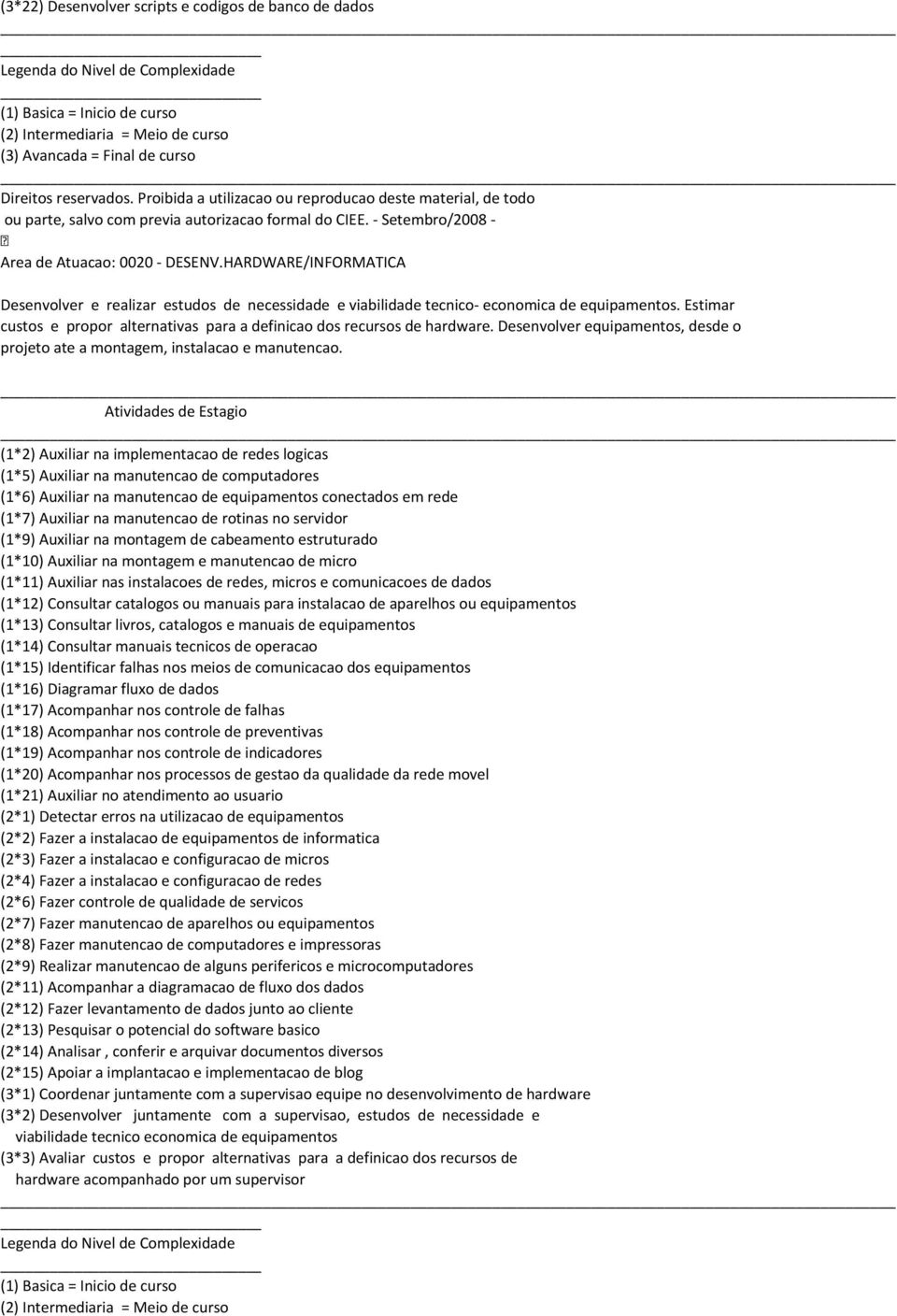 HARDWARE/INFORMATICA Desenvolver e realizar estudos de necessidade e viabilidade tecnico- economica de equipamentos. Estimar custos e propor alternativas para a definicao dos recursos de hardware.