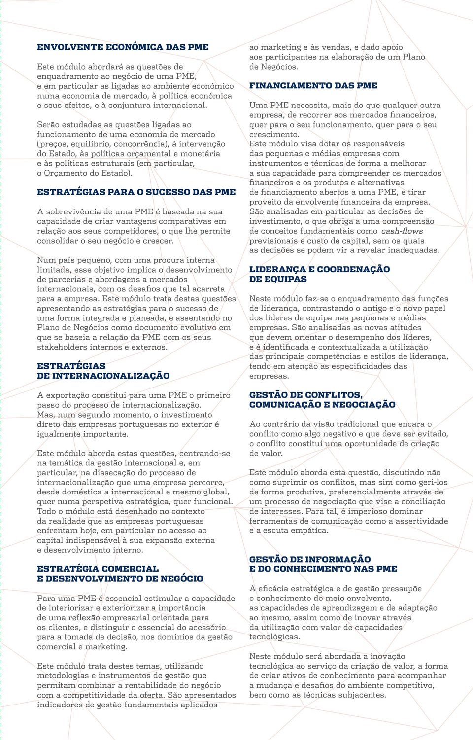 Serão estudadas as questões ligadas ao funcionamento de uma economia de mercado (preços, equilíbrio, concorrência), à intervenção do Estado, às políticas orçamental e monetária e às políticas