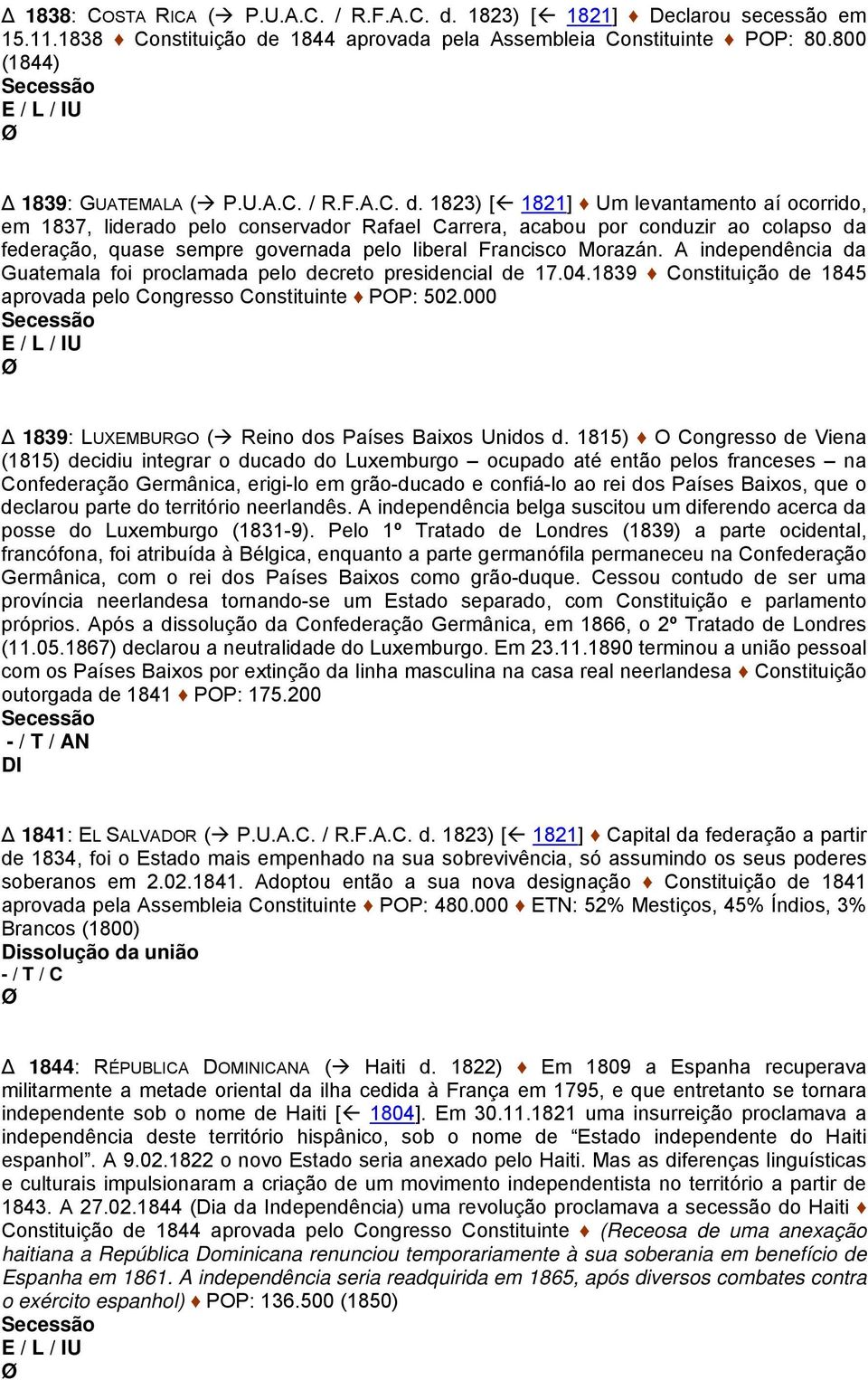 1844 aprovada pela Assembleia Constituinte POP: 80.800 (1844) 1839: GUATEMALA ( P.U.A.C. / R.F.A.C. d.