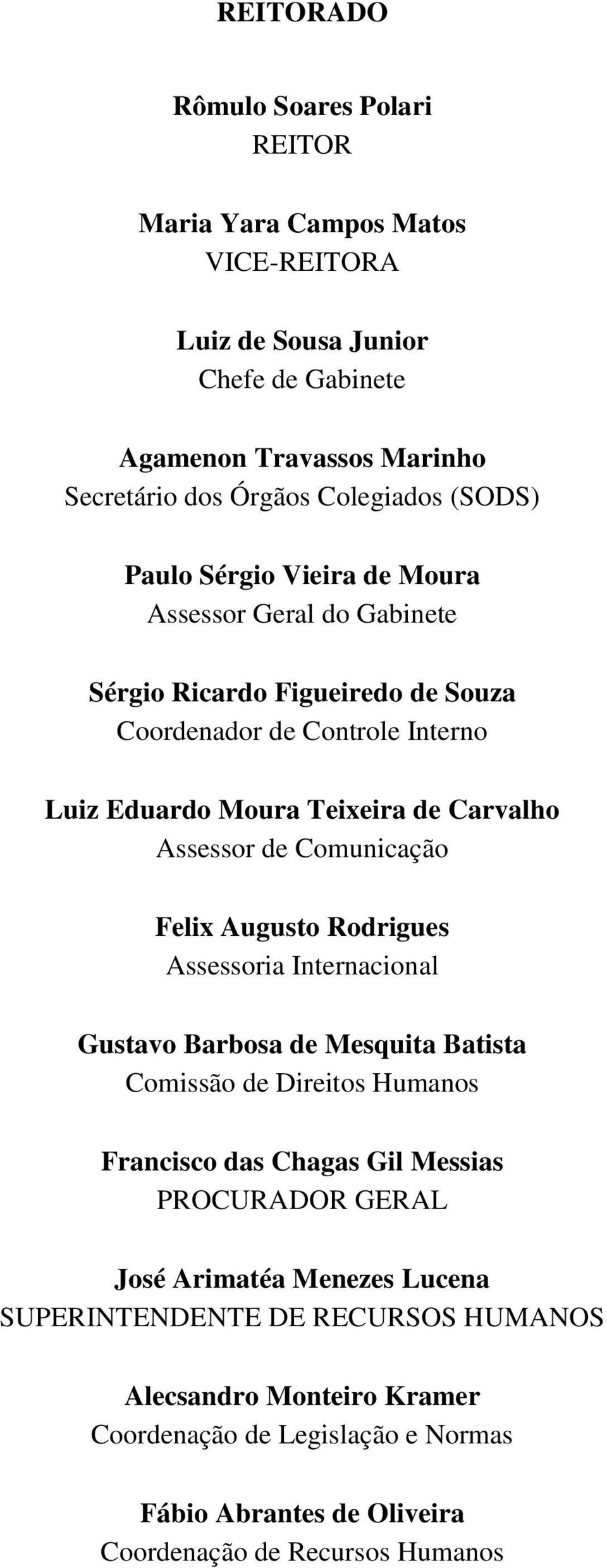 de Comunicação Felix Augusto Rodrigues Assessoria Internacional Gustavo Barbosa de Mesquita Batista Comissão de Direitos Humanos Francisco das Chagas Gil Messias PROCURADOR GERAL