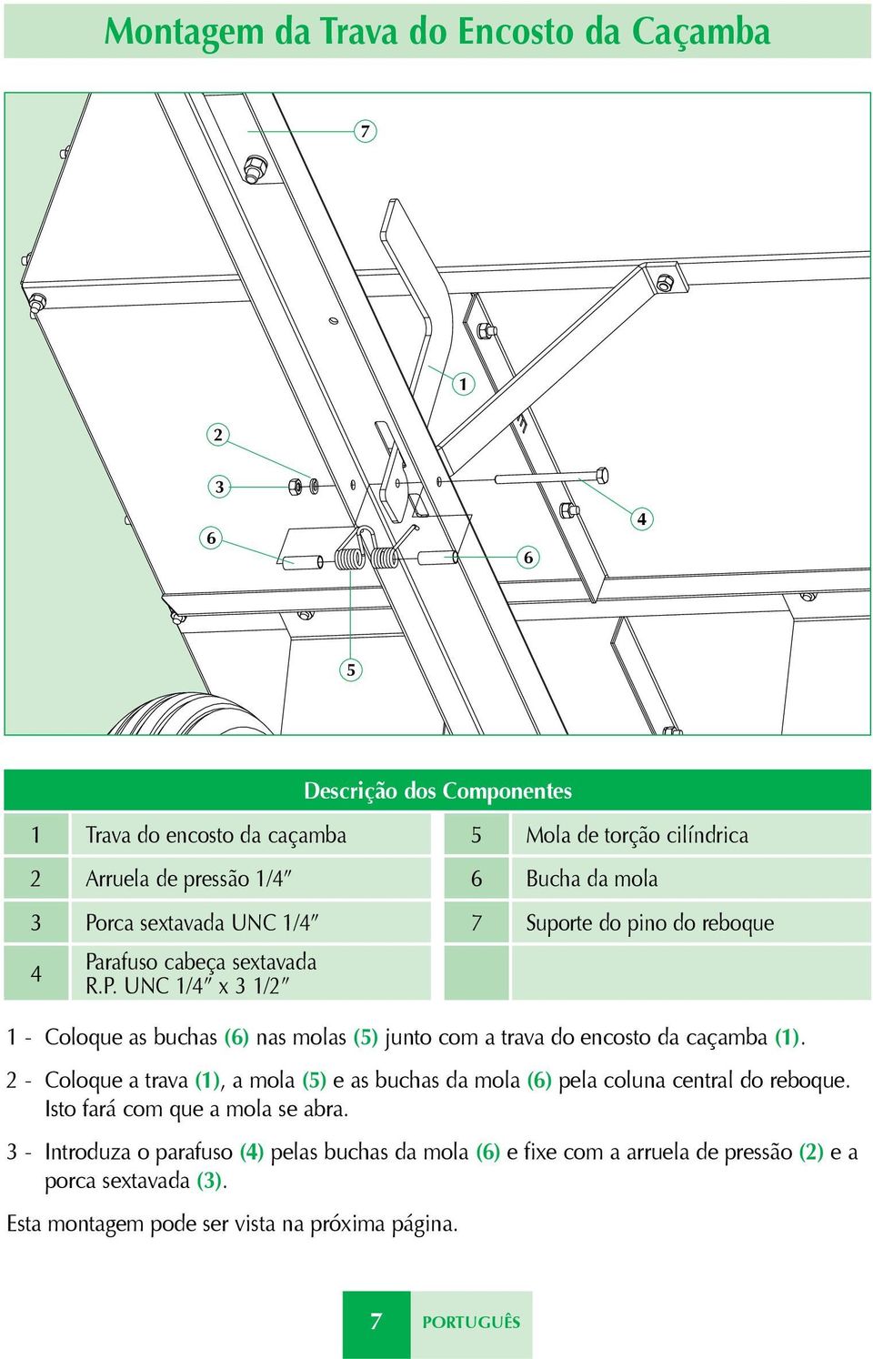 UNC / x / Mola de torção cilíndrica Bucha da mola Suporte do pino do reboque - Coloque as buchas () nas molas () junto com a trava do encosto da