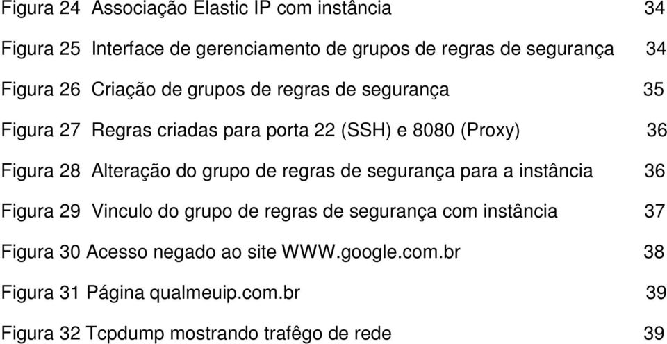 Alteração do grupo de regras de segurança para a instância 36 Figura 29 Vinculo do grupo de regras de segurança com instância 37