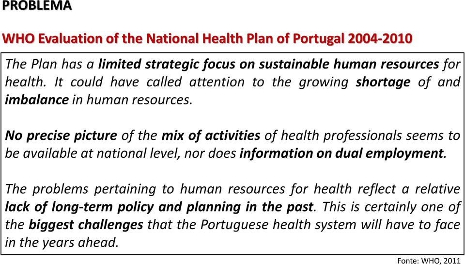 No precise picture of the mix of activities of health professionals seems to be available at national level, nor does information on dual employment.