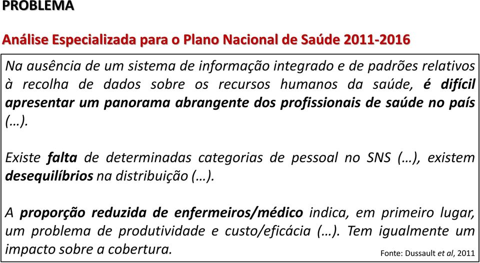 Existe falta de determinadas categorias de pessoal no SNS ( ), existem desequilíbrios na distribuição ( ).