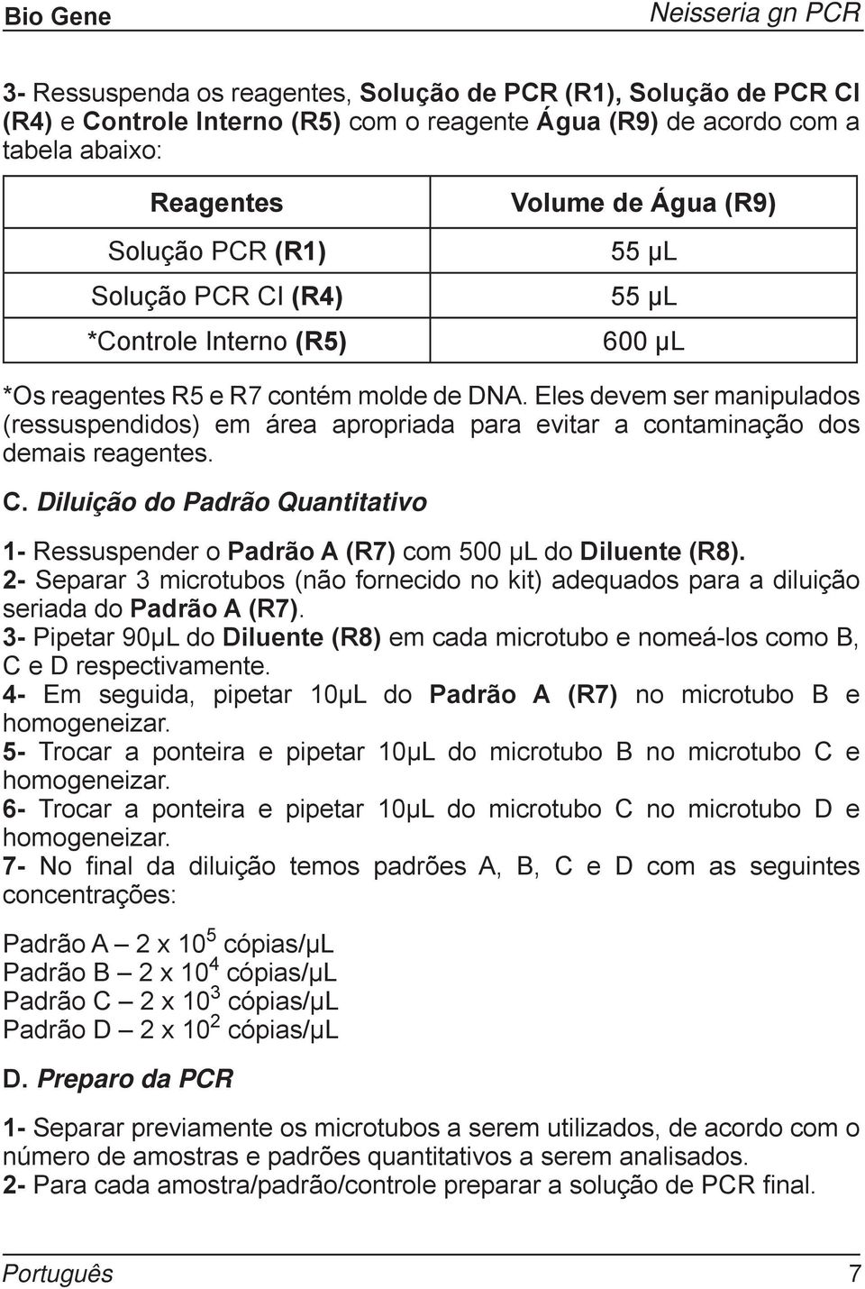 Eles devem ser manipulados (ressuspendidos) em área apropriada para evitar a contaminação dos demais reagentes. C.