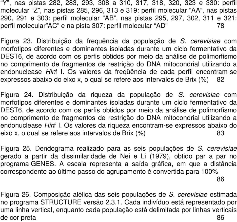 cerevisiae com morfotipos diferentes e dominantes isoladas durante um ciclo fermentativo da DEST6, de acordo com os perfis obtidos por meio da análise de polimorfismo no comprimento de fragmentos de