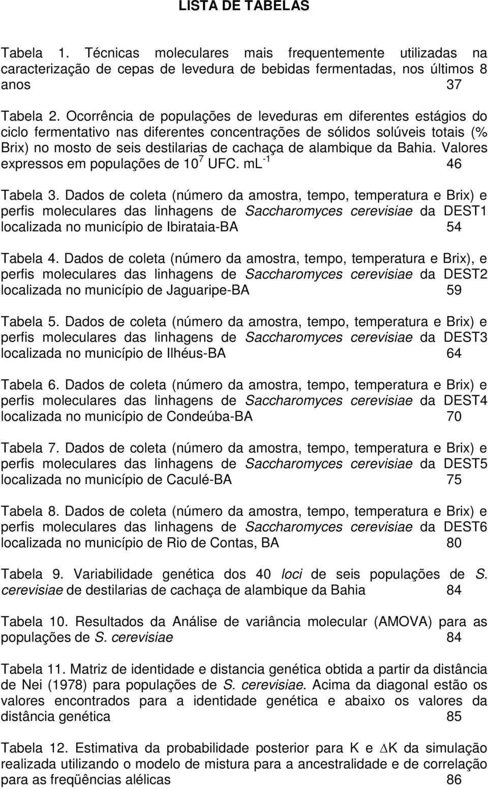 alambique da Bahia. Valores expressos em populações de 10 7 UFC. ml -1 46 Tabela 3.