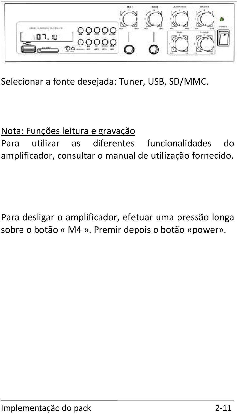 amplificador, consultar o manual de utilização fornecido.