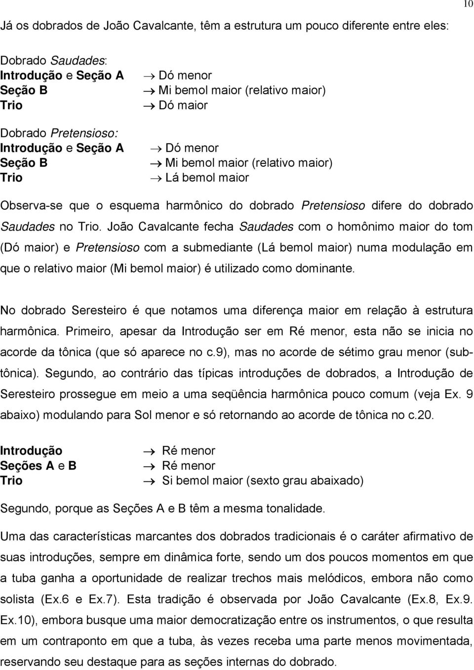 João Cavalcante fecha Saudades com o homônimo maior do tom (Dó maior) e Pretensioso com a submediante (Lá bemol maior) numa modulação em que o relativo maior (Mi bemol maior) é utilizado como