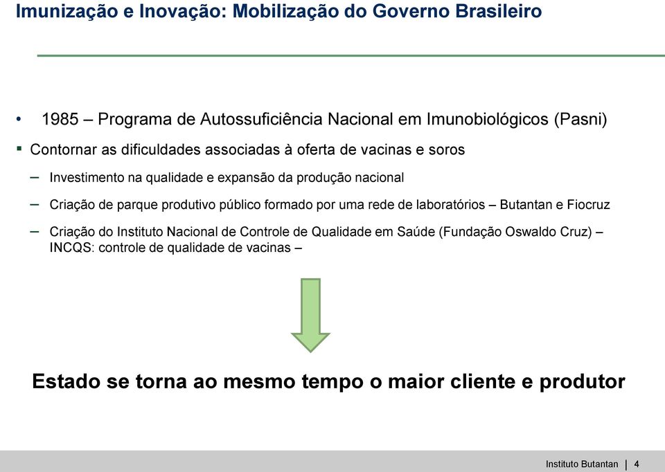 produtivo público formado por uma rede de laboratórios Butantan e Fiocruz Criação do Instituto Nacional de Controle de Qualidade em