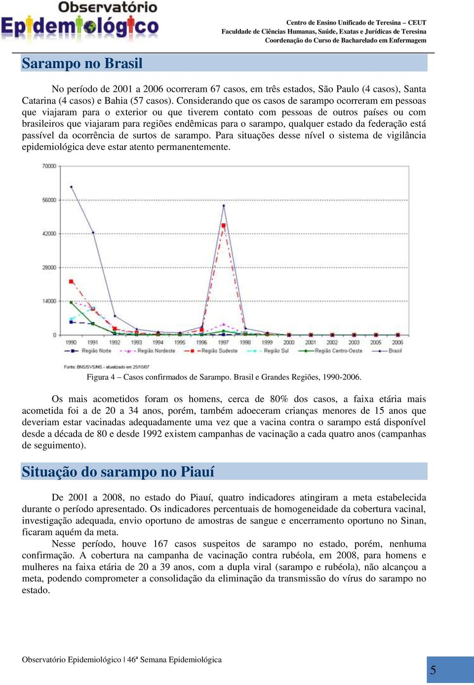 o sarampo, qualquer estado da federação está passível da ocorrência de surtos de sarampo. Para situações desse nível o sistema de vigilância epidemiológica deve estar atento permanentemente.