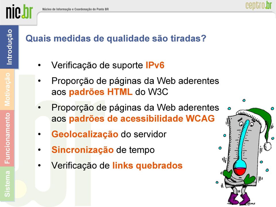 padrões HTML do W3C Proporção de páginas da Web aderentes aos padrões