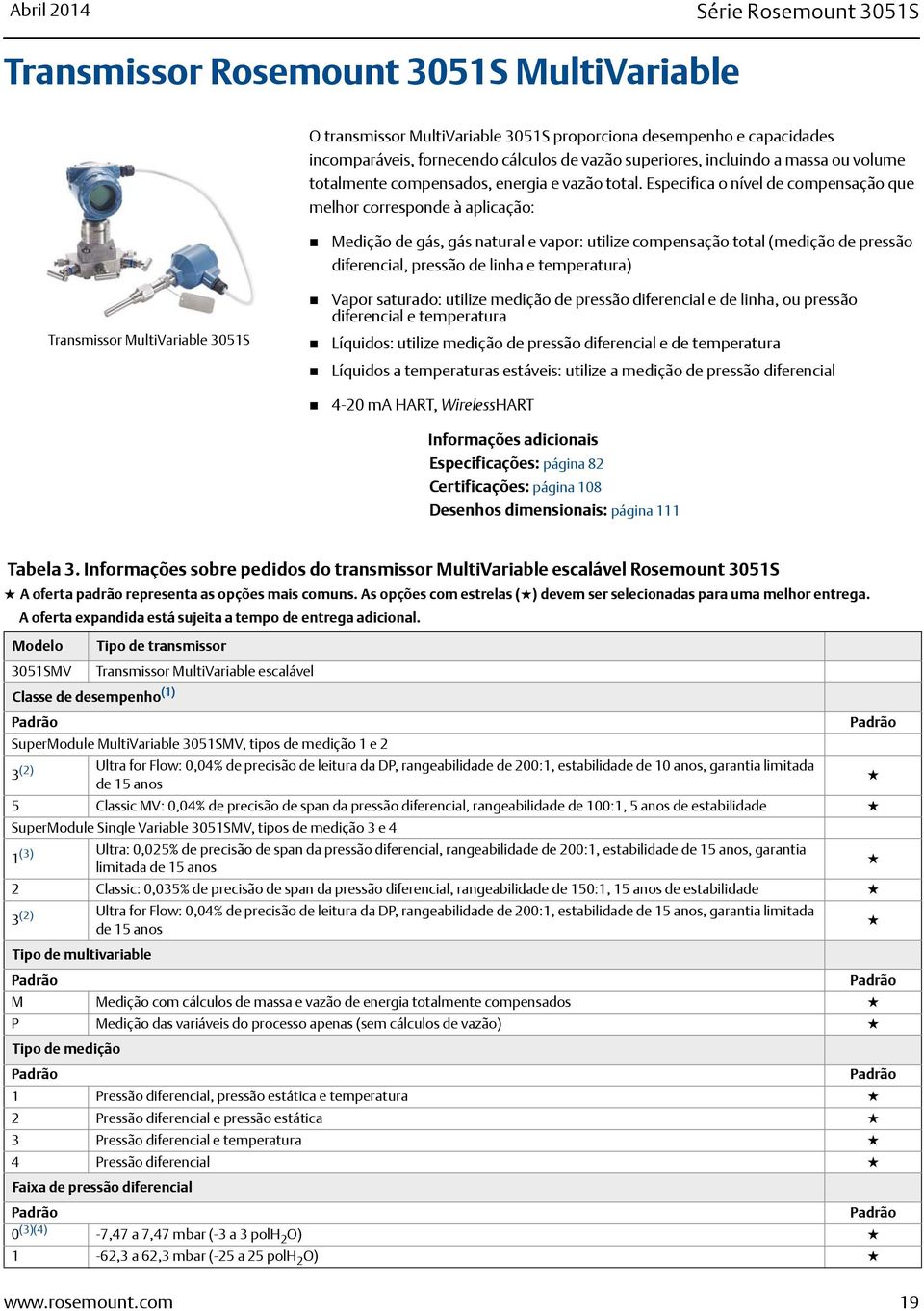 Especifica o nível de compensação que melhor corresponde à aplicação: Medição de gás, gás natural e vapor: utilize compensação total (medição de pressão diferencial, pressão de linha e temperatura)