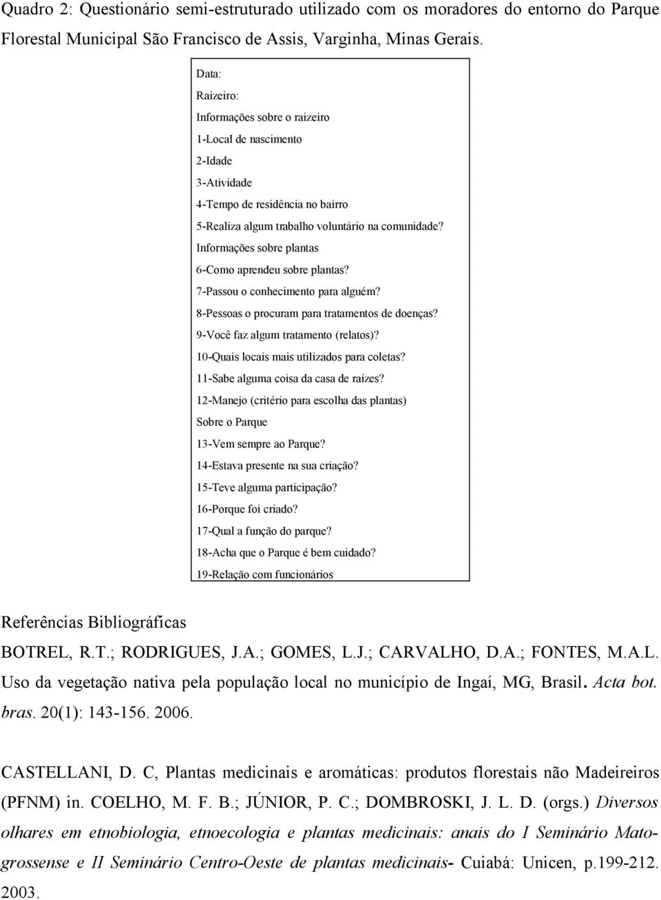 Informações sobre plantas 6-Como aprendeu sobre plantas? 7-Passou o conhecimento para alguém? 8-Pessoas o procuram para tratamentos de doenças? 9-Você faz algum tratamento (relatos)?