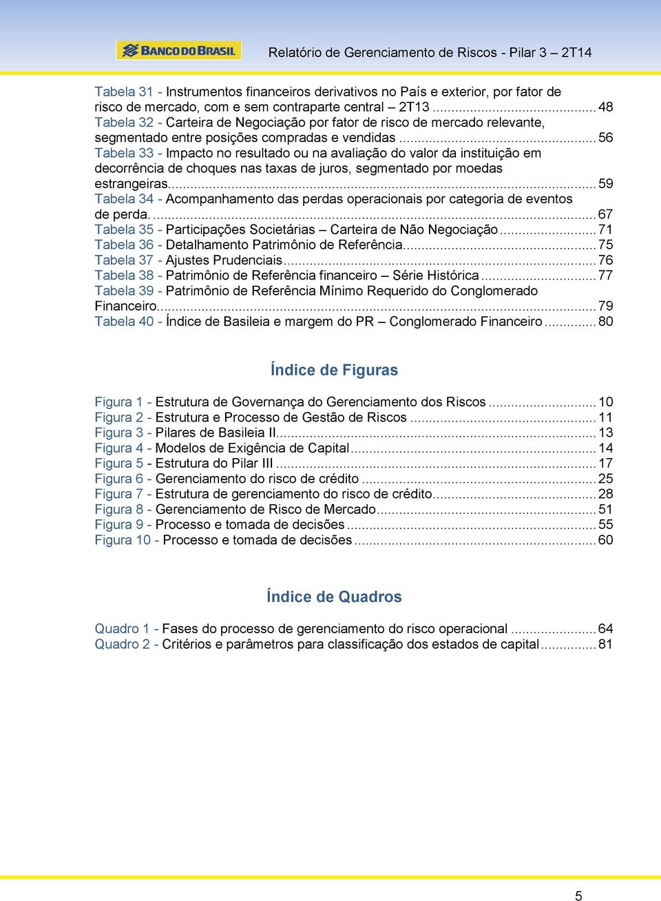 .. 56 Tabela 33 - Impacto no resultado ou na avaliação do valor da instituição em decorrência de choques nas taxas de juros, segmentado por moedas estrangeiras.