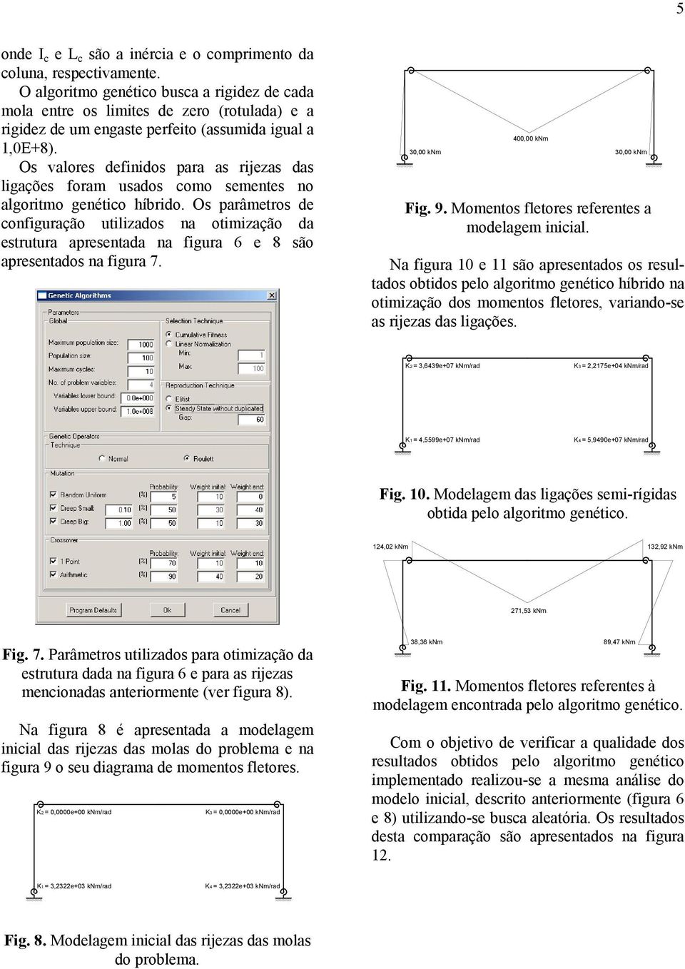 Os valores definidos para as rijezas das ligações foram usados como sementes no algoritmo genético híbrido.