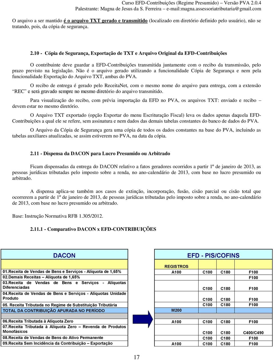 previsto na legislação. Não é o arquivo gerado utilizando a funcionalidade Cópia de Segurança e nem pela funcionalidade Exportação do Arquivo TXT, ambas do PVA.