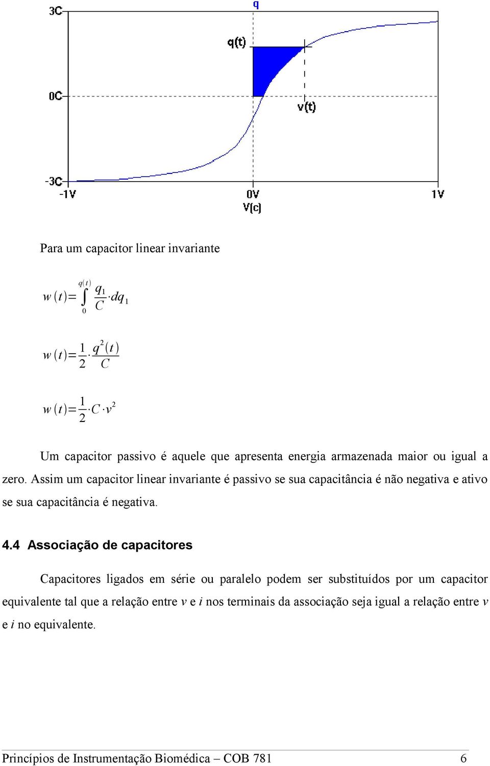 Assim um capacitor linear invariante é passivo se sua capacitância é não negativa e ativo se sua capacitância é negativa. 4.