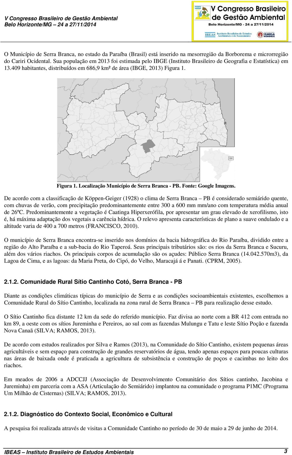 Figura 1. Localização Município de Serra Branca - PB. Fonte: Google Imagens.