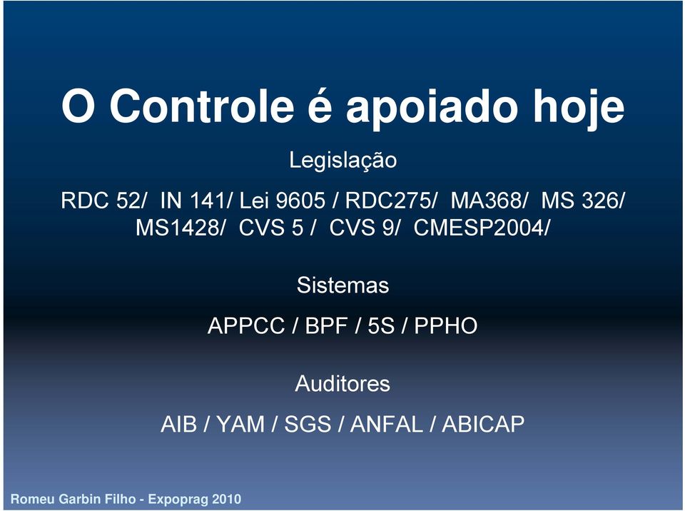 CVS 5 / CVS 9/ CMESP2004/ Sistemas APPCC / BPF /