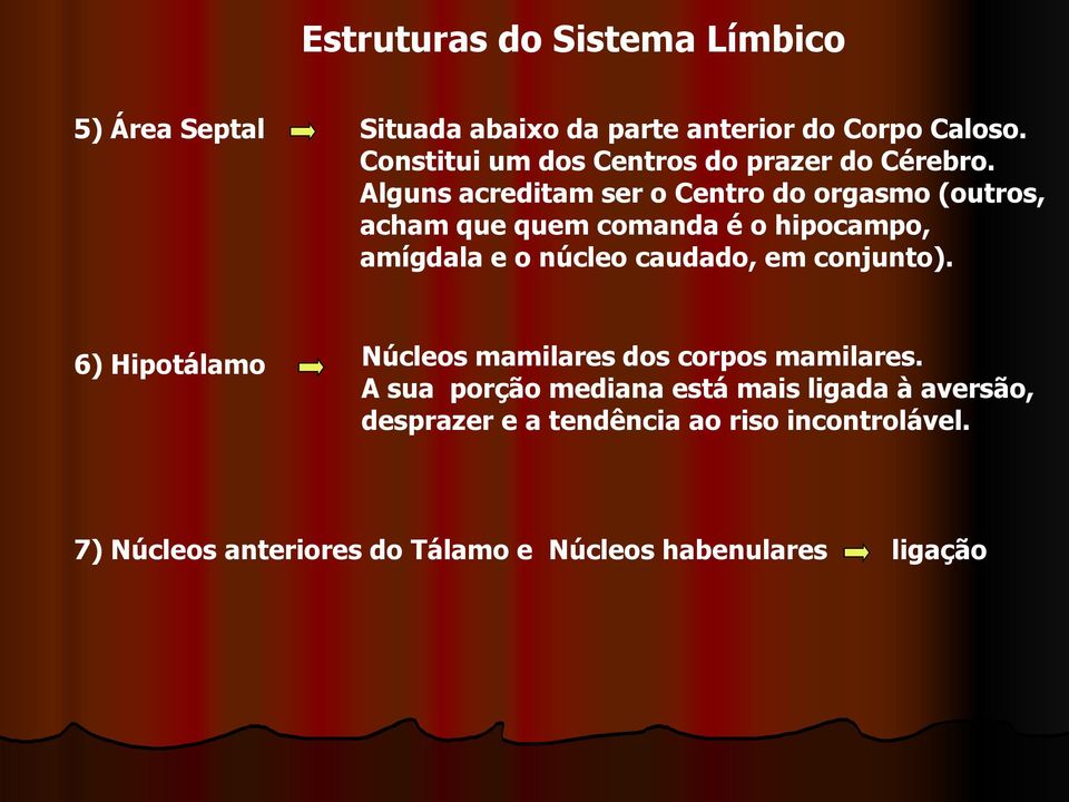 Alguns acreditam ser o Centro do orgasmo (outros, acham que quem comanda é o hipocampo, amígdala e o núcleo caudado, em