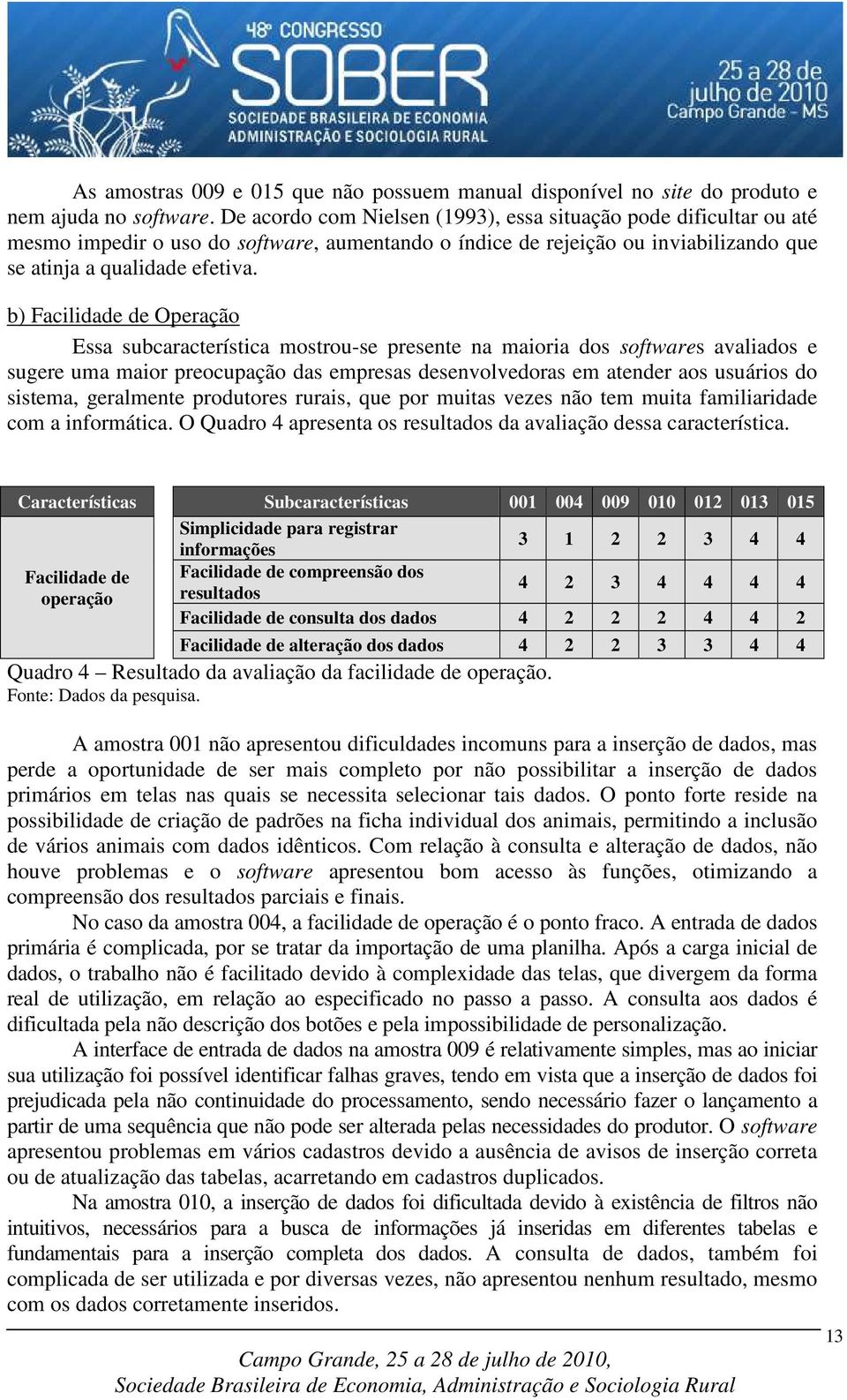 b) Facilidade de Operação Essa subcaracterística mostrou-se presente na maioria dos softwares avaliados e sugere uma maior preocupação das empresas desenvolvedoras em atender aos usuários do sistema,