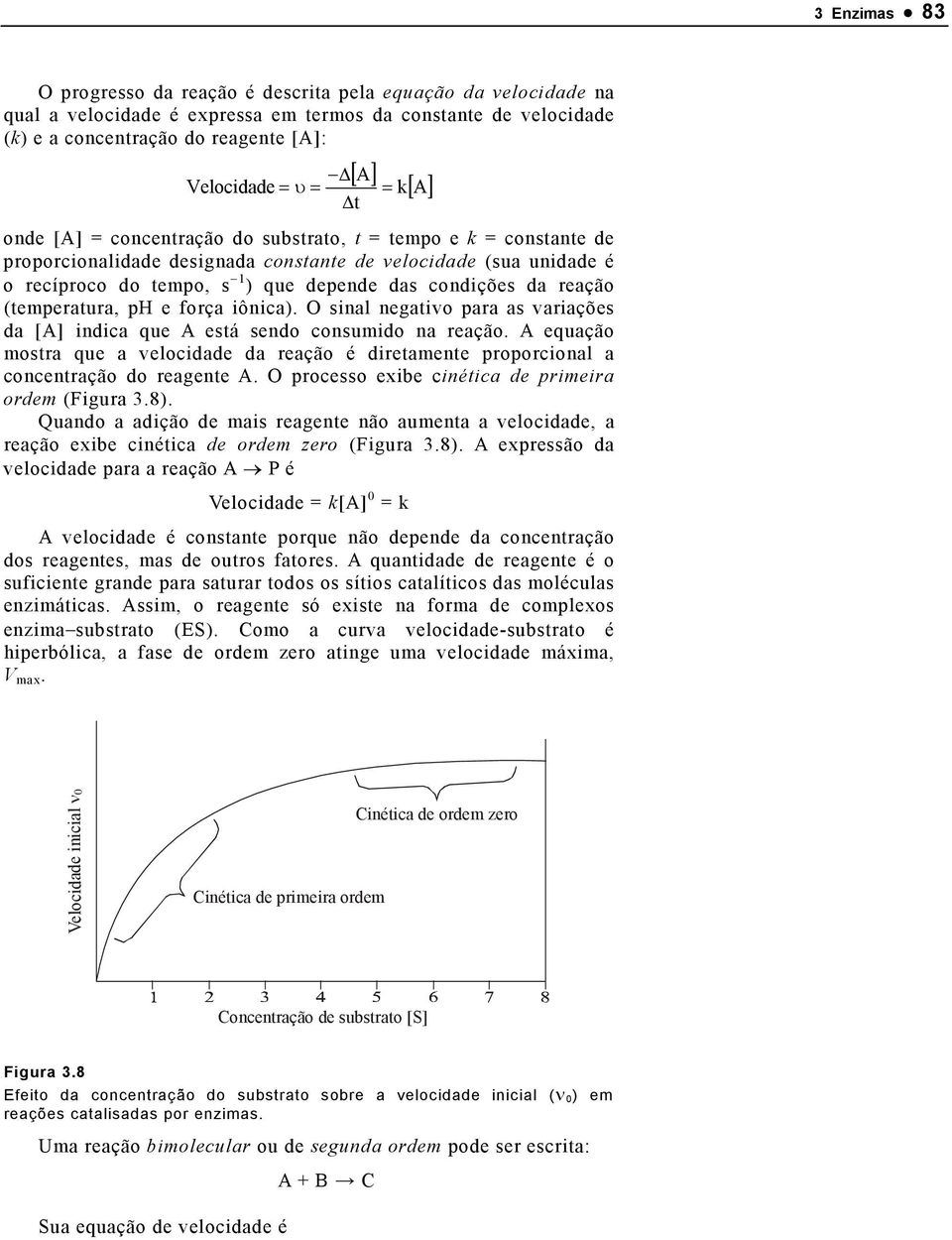 reação (temperatura, ph e força iônica). O sinal negativo para as variações da [A] indica que A está sendo consumido na reação.