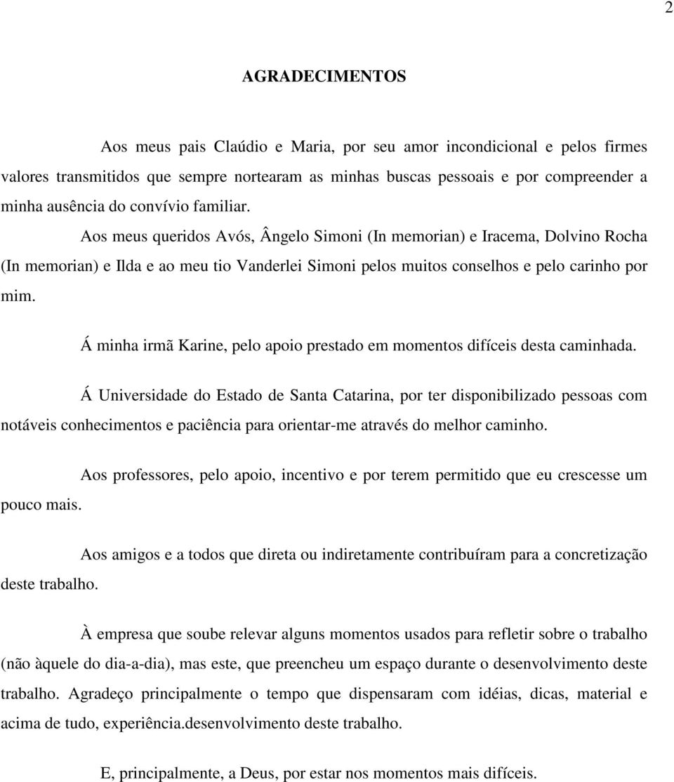 Á minha irmã Karine, pelo apoio prestado em momentos difíceis desta caminhada.