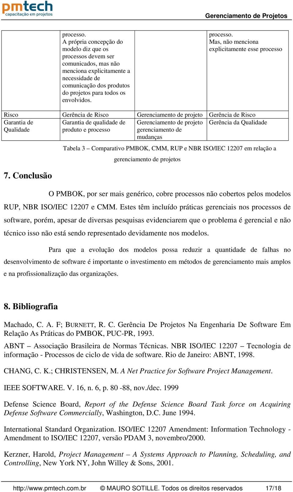 Mas, não menciona explicitamente esse processo Risco Gerência de Risco Gerenciamento de projeto Gerência de Risco Garantia de Qualidade Garantia de qualidade de produto e processo Gerenciamento de