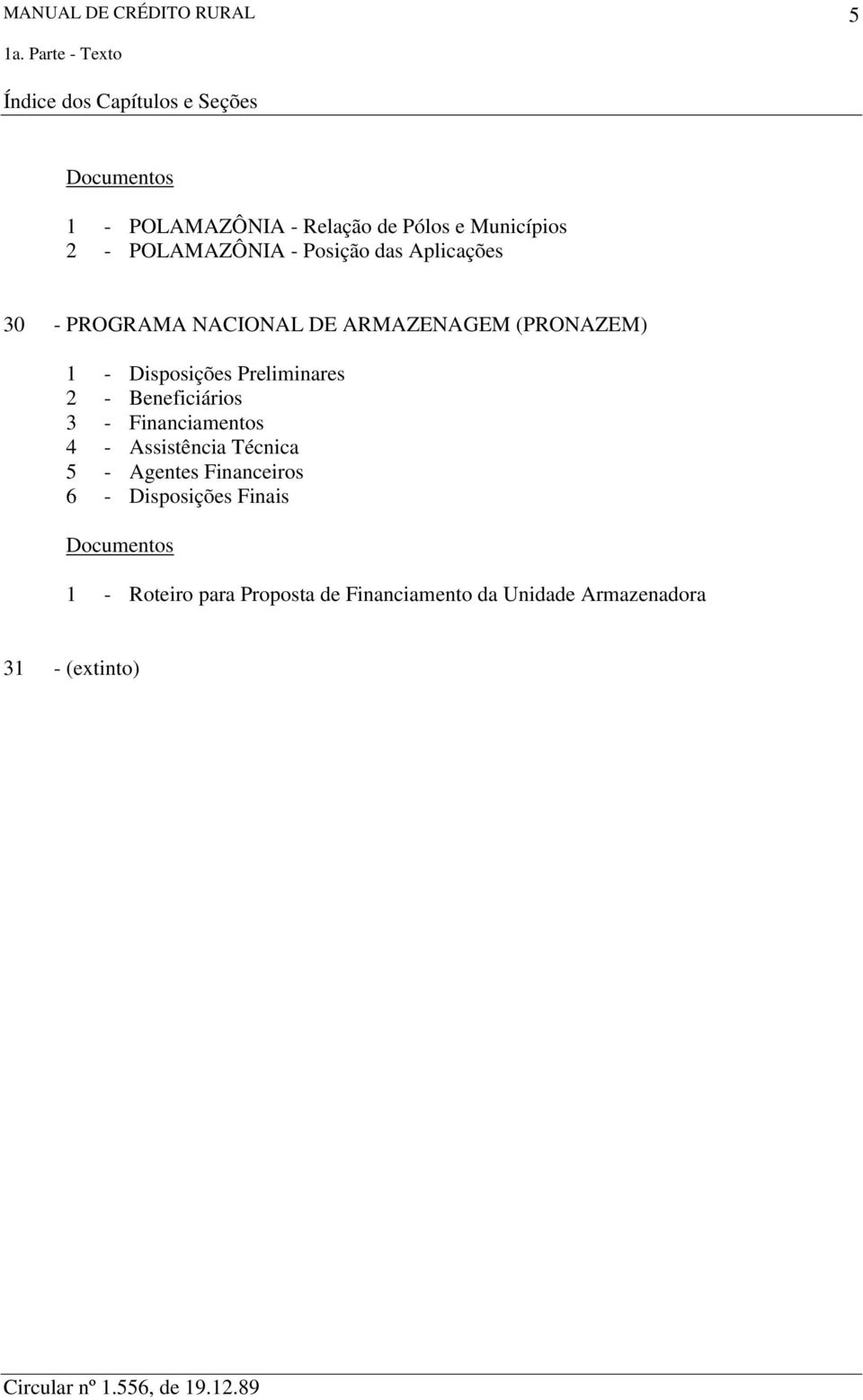 Financiamentos 4 - Assistência Técnica 5 - Agentes Financeiros 6 - Disposições