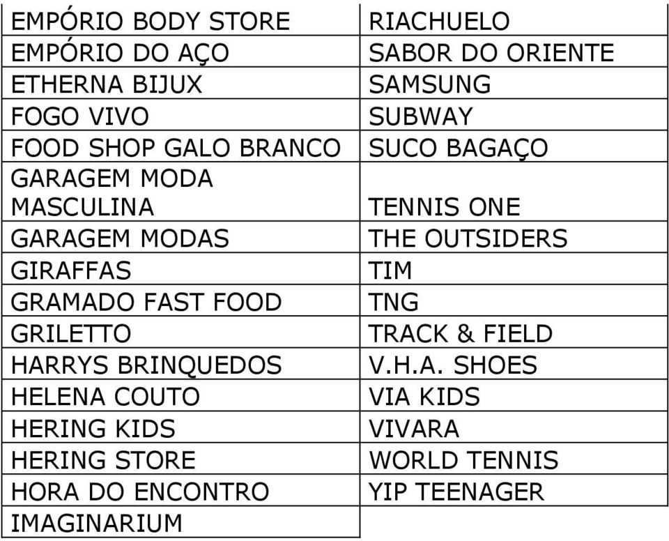 KIDS HERING STORE HORA DO ENCONTRO IMAGINARIUM RIACHUELO SABOR DO ORIENTE SAMSUNG SUBWAY SUCO