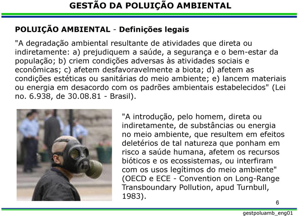 padrões ambientais estabelecidos" (Lei no. 6.938, de 30.08.81 - Brasil).