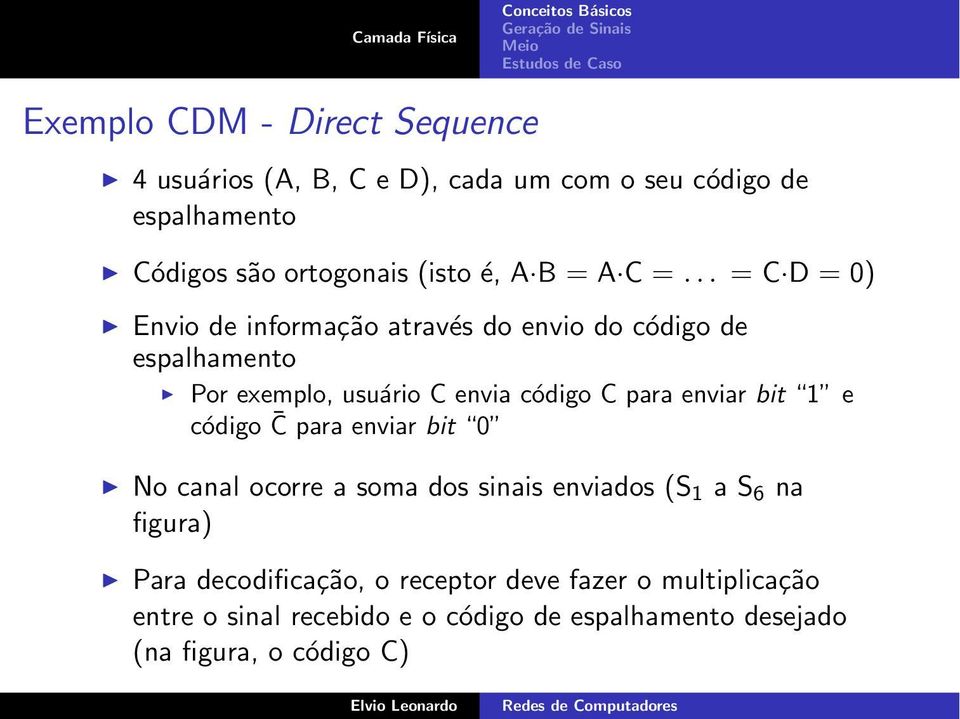.. = C D = 0) Envio de informação através do envio do código de espalhamento Por exemplo, usuário C envia código C para enviar
