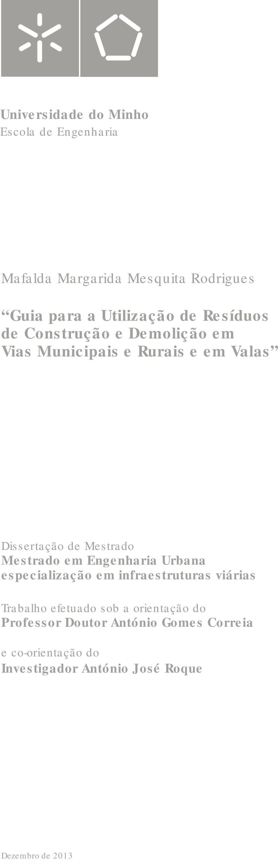 Mestrado em Engenharia Urbana especialização em infraestruturas viárias Trabalho efetuado sob a