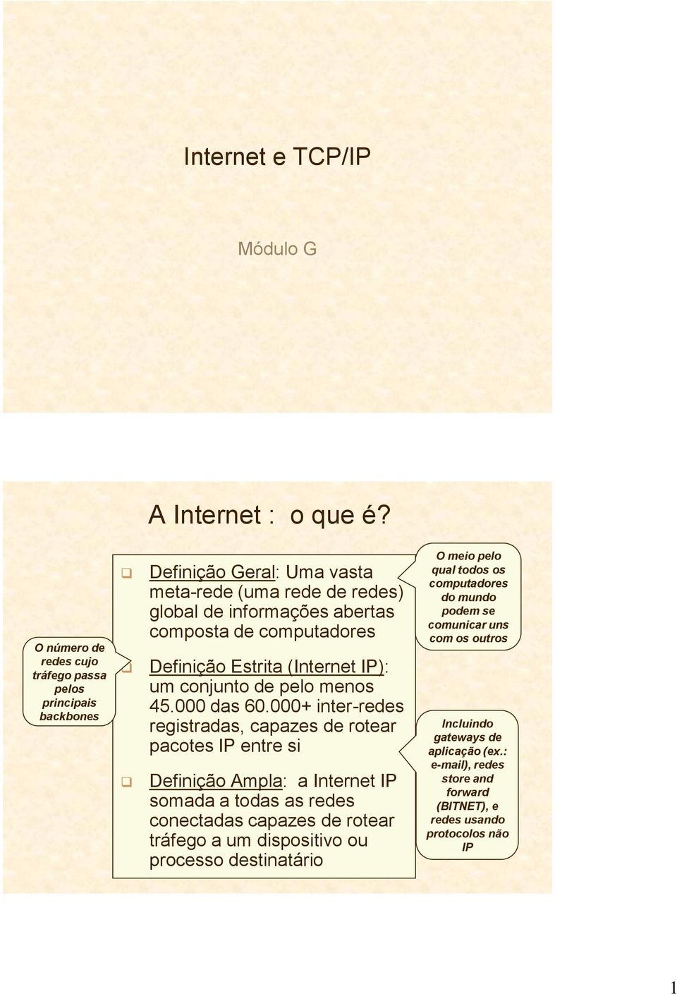 computadores Definição Estrita (Internet IP): um conjunto de pelo menos 45.000 das 60.