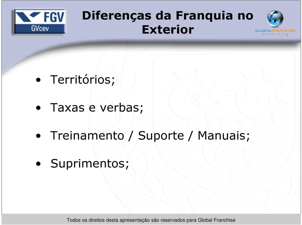 e verbas; Treinamento /