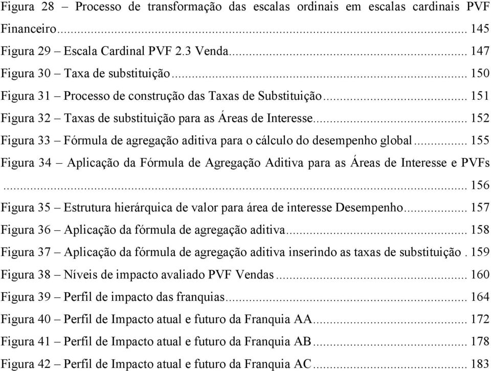 .. 152 Figura 33 Fórmula de agregação aditiva para o cálculo do desempenho global... 155 Figura 34 Aplicação da Fórmula de Agregação Aditiva para as Áreas de Interesse e PVFs.