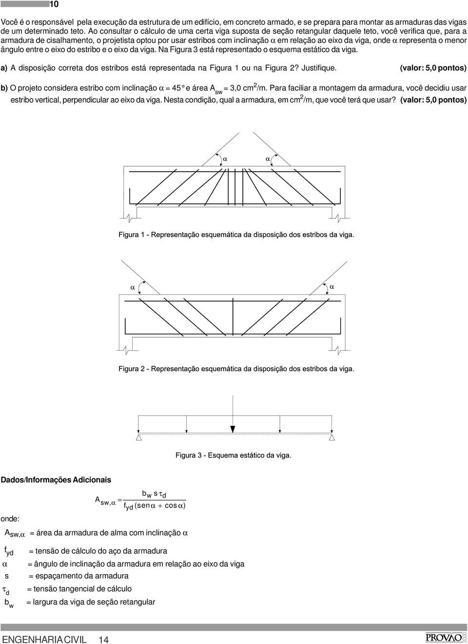 ao eixo da viga, onde α representa o menor ângulo entre o eixo do estribo e o eixo da viga. Na Figura 3 está representado o esquema estático da viga.