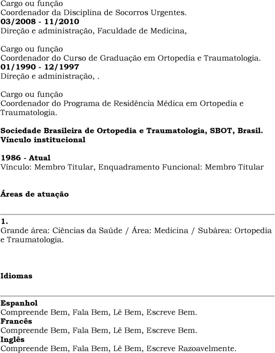 Cargo ou função Coordenador do Programa de Residência Médica em Ortopedia e Traumatologia. Sociedade Brasileira de Ortopedia e Traumatologia, SBOT, Brasil.