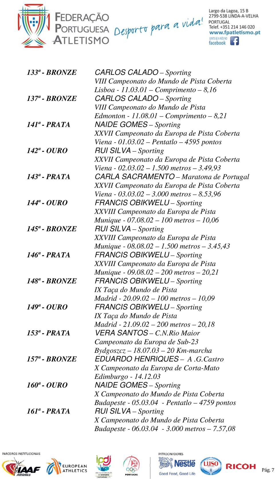 02 Pentatlo 4595 pontos 142ª - RUI SILVA Sporting XXVII Campeonato da Europa de Pista Coberta Viena - 02.03.02 1.500 metros 3.