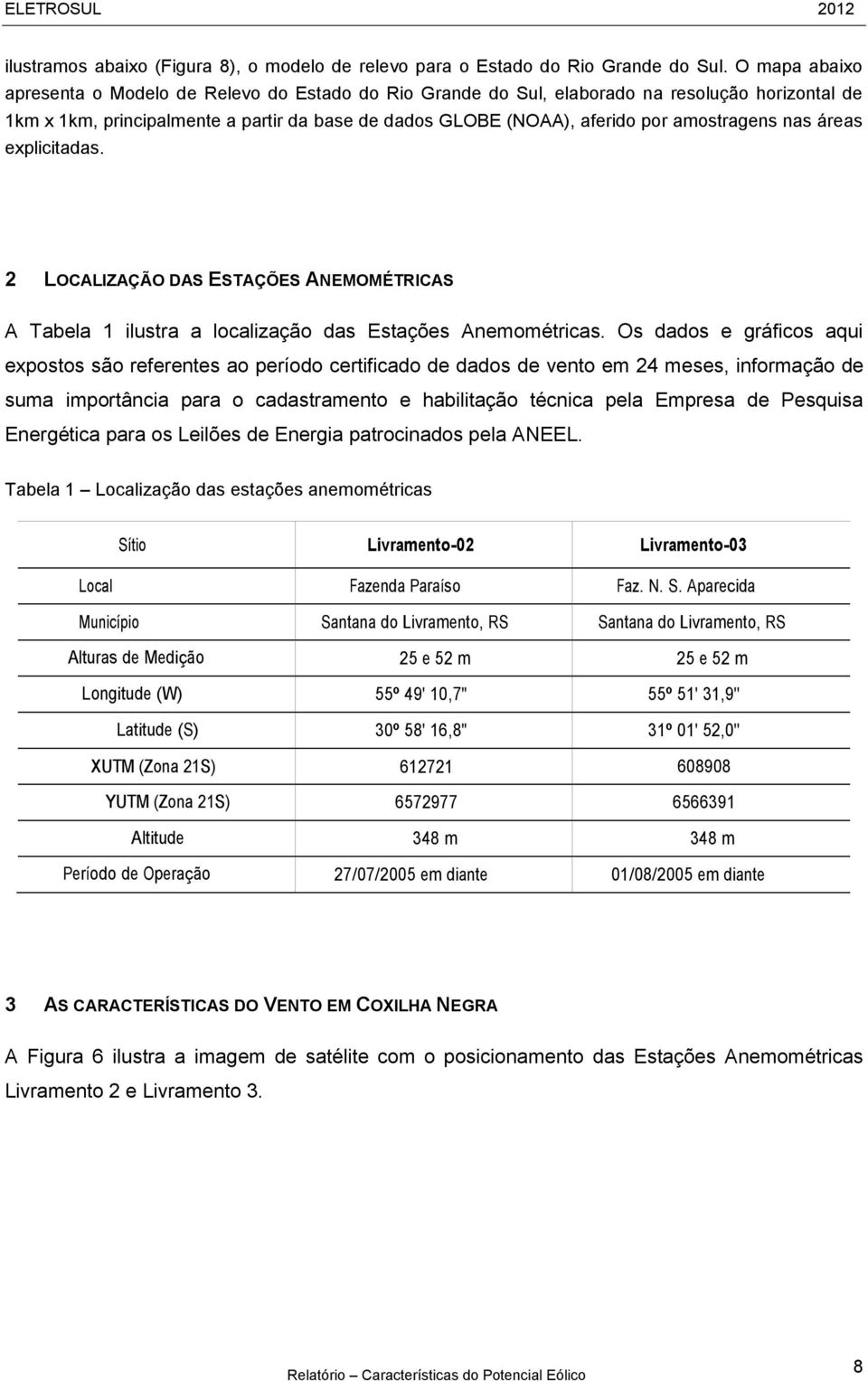 amostragens nas áreas explicitadas. 2 LOCALIZAÇÃO DAS ESTAÇÕES ANEMOMÉTRICAS A Tabela 1 ilustra a localização das Estações Anemométricas.