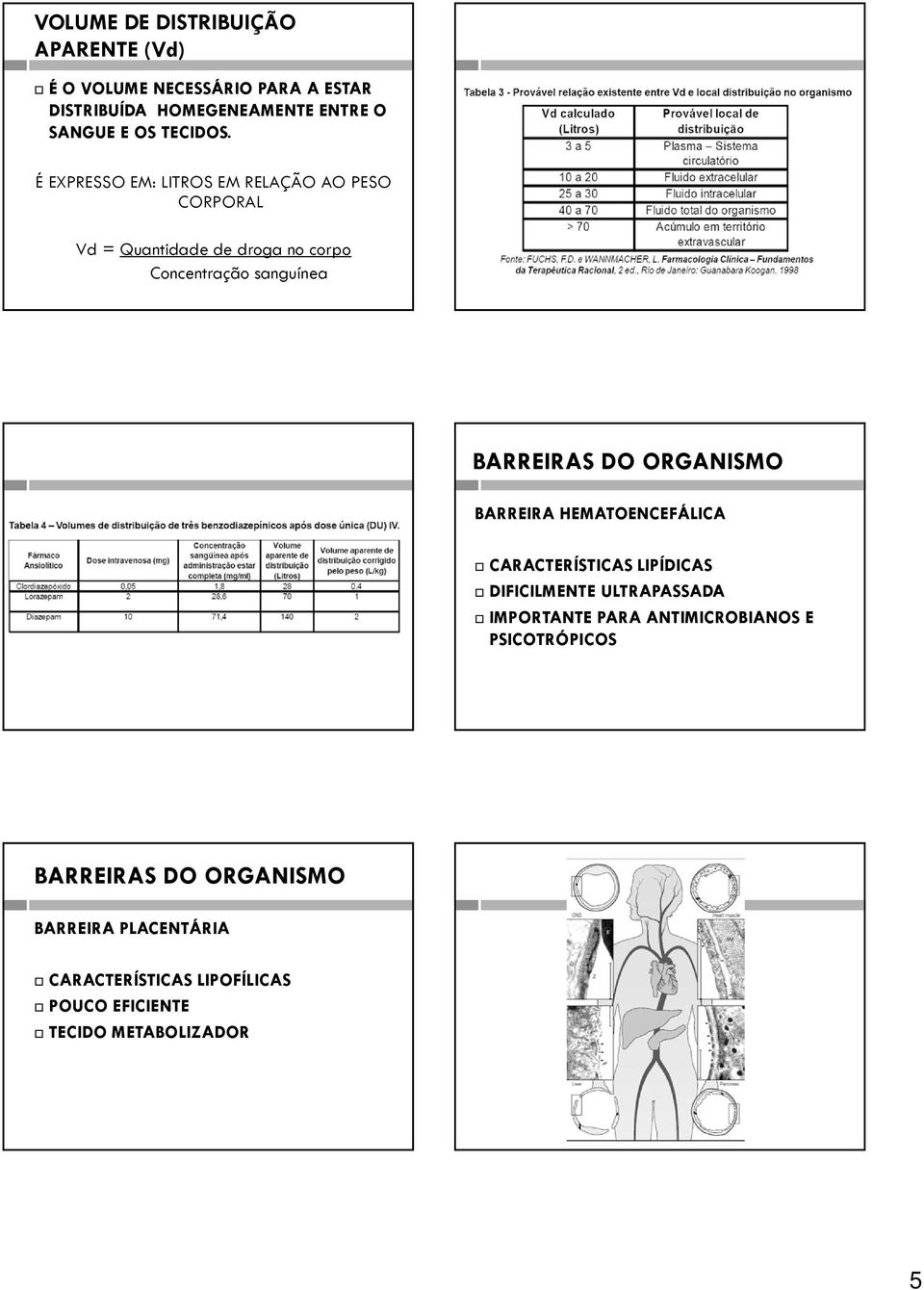 É EXPRESSO EM: LITROS EM RELAÇÃO AO PESO CORPORAL Vd = Quantidade de droga no corpo Concentração sanguínea BARREIRAS DO