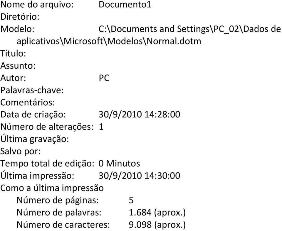 dotm Título: Assunto: Autor: PC Palavras-chave: Comentários: Data de criação: 30/9/201014:28:00 Número de